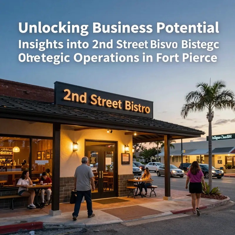 Exterior view of 2nd Street Bistro highlighting its strategic downtown Fort Pierce location and proximity to Hilton Garden Inn.