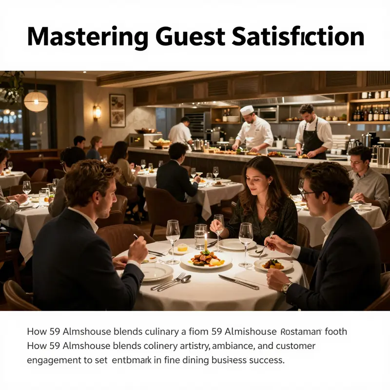 Panoramic view of a fine dining restaurant interior with guests seated and chefs in an open kitchen.