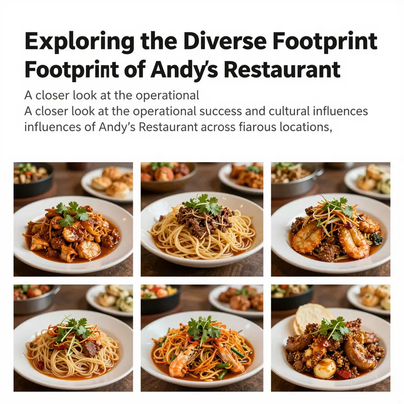 A collage reflecting the variety of dishes and interior atmospheres at different locations of Andy's Restaurant.