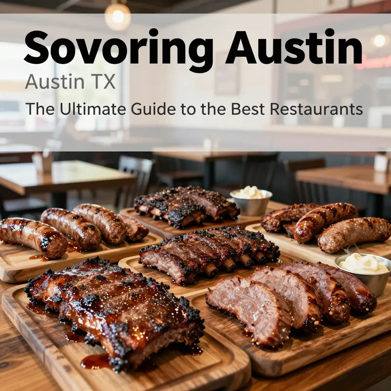 A sumptuous barbecue spread showcasing Austin’s classic smoky flavors.
