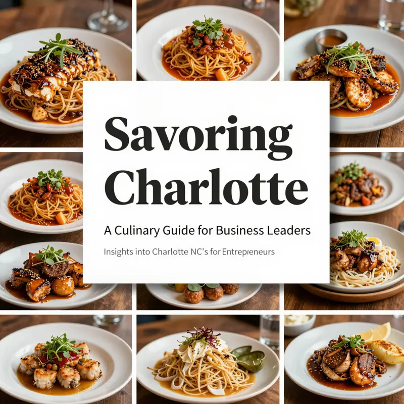A collage featuring Charlotte's varied restaurant dishes and flavors.