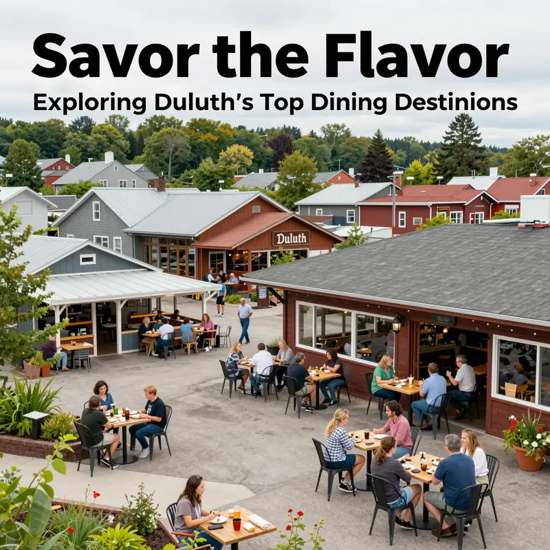 Overview of Duluth's restaurants showcasing diners enjoying food and the lively atmosphere.