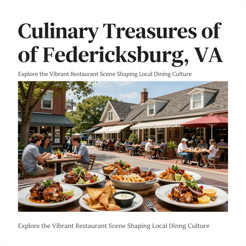A vibrant collage depicting the essence of Fredericksburg VA's dynamic culinary culture.