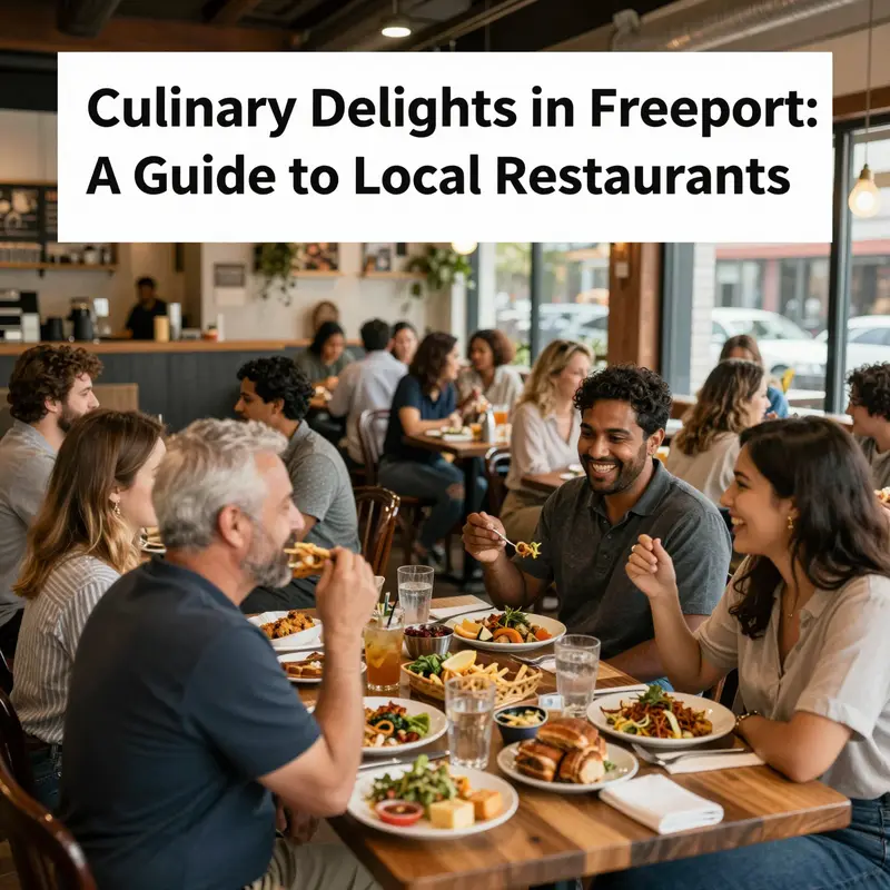 A busy restaurant in Freeport filled with diners enjoying various cuisines.