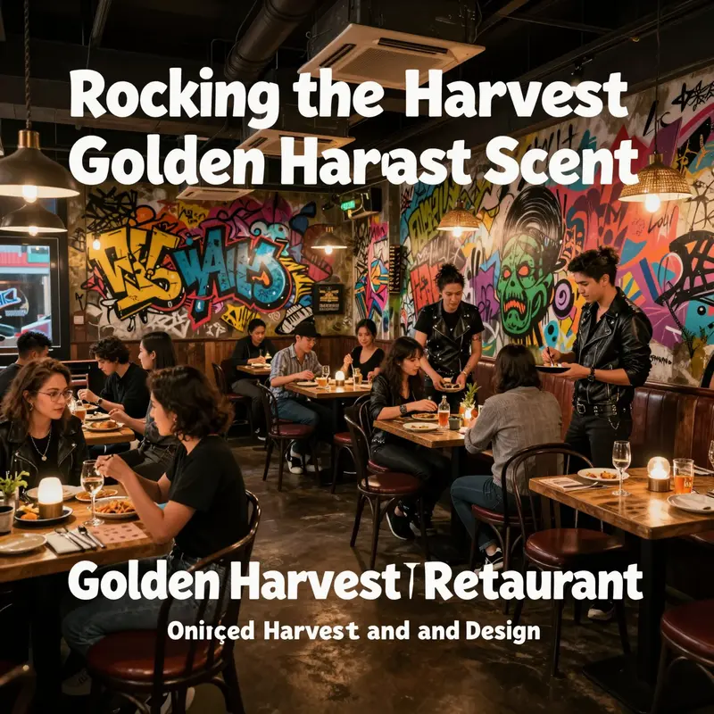 The unique interior of Golden Harvest Restaurant, featuring a heavy metal and punk aesthetic.