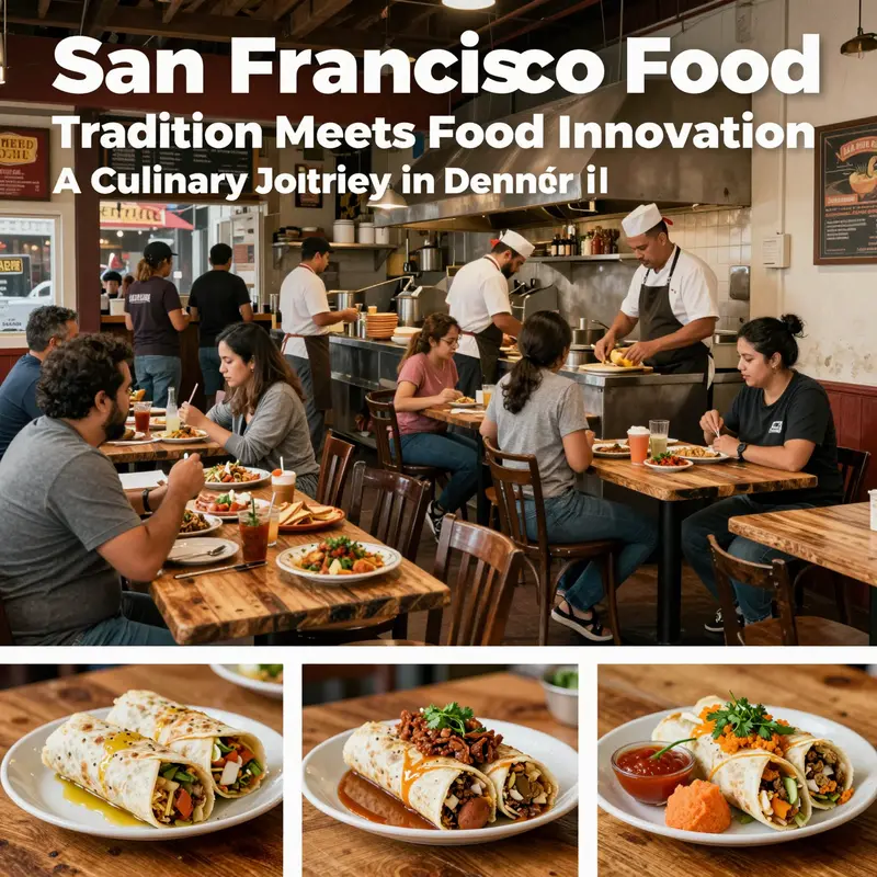 Vibrant Mission District streets showcasing the heart of San Francisco’s Mexican food culture with fresh ingredients and lively dining.