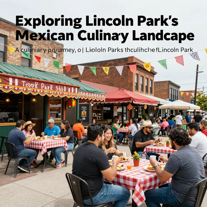 Vibrant Lincoln Park street lined with Mexican restaurants and diners.