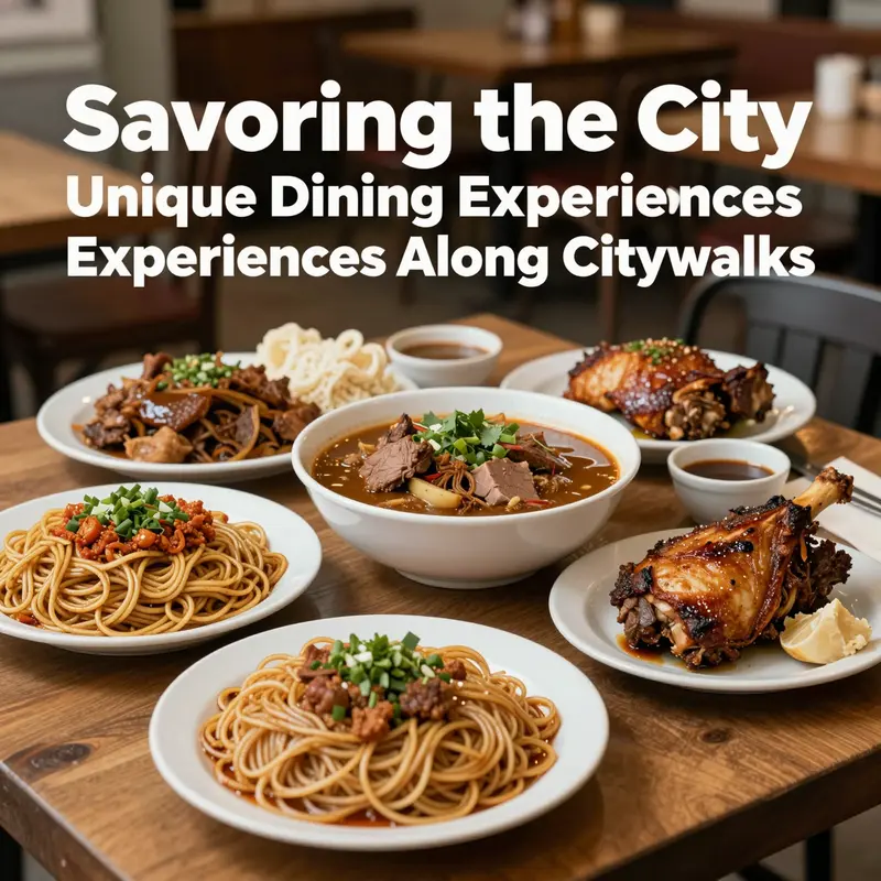 A vibrant citywalk scene illustrating cultural dining experiences with lively outdoor restaurant spaces.