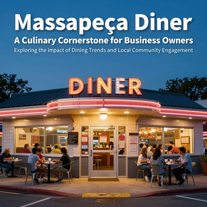 Nighttime exterior view of Massapequa Diner, illuminated warmly, showcasing its welcoming entrance.