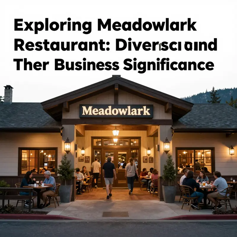 Wide-angle twilight exterior of a Meadowlark Restaurant showing welcoming entrance and outdoor dining reflecting diverse hospitality concepts.
