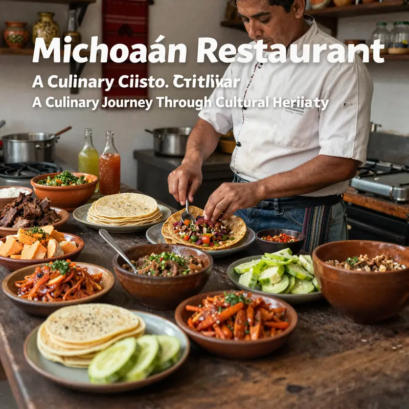 A chef in a vibrant kitchen showcasing traditional Michoacán dishes, embodying the region’s rich culinary culture.