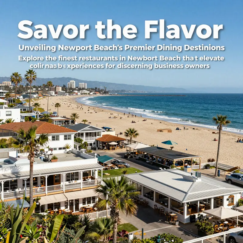 A picturesque view of Newport Beach featuring cafes and restaurants along the coastline.