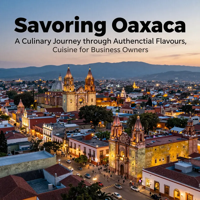 A panoramic view of the city of Oaxaca at dusk, reflecting its rich culture and vibrant atmosphere.