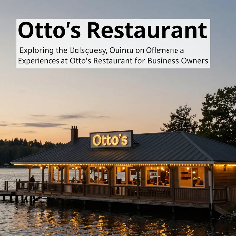 Otto's Restaurant illuminated at sunset, showcasing its charm and lakeside location.
