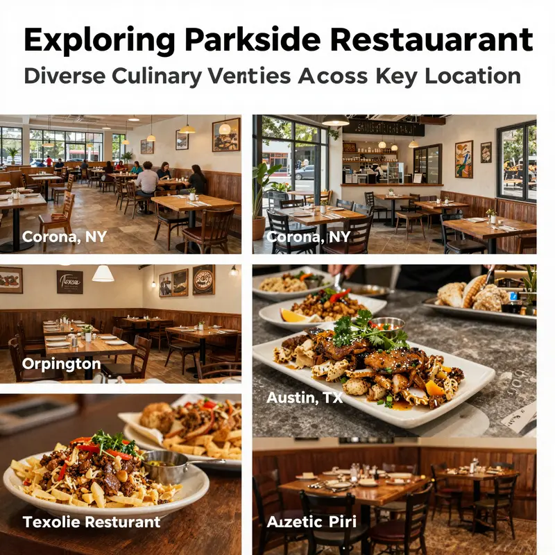 Composite image showing four Parkside Restaurant locations highlighting diverse culinary styles and atmospheres.