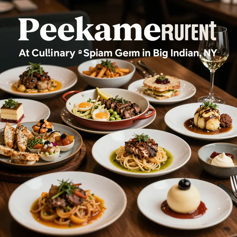 The inviting ambiance of Peekamoose Restaurant, characterized by rustic decor and warm lighting.