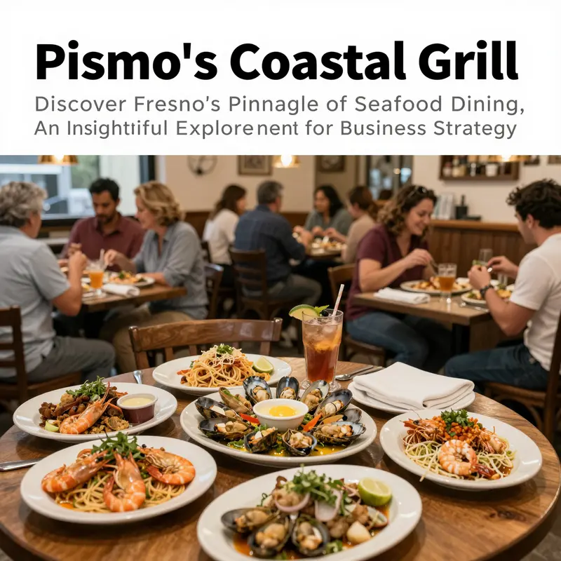 Inside view of Pismo's Coastal Grill filled with customers, displaying its vibrant atmosphere and seafood dishes.