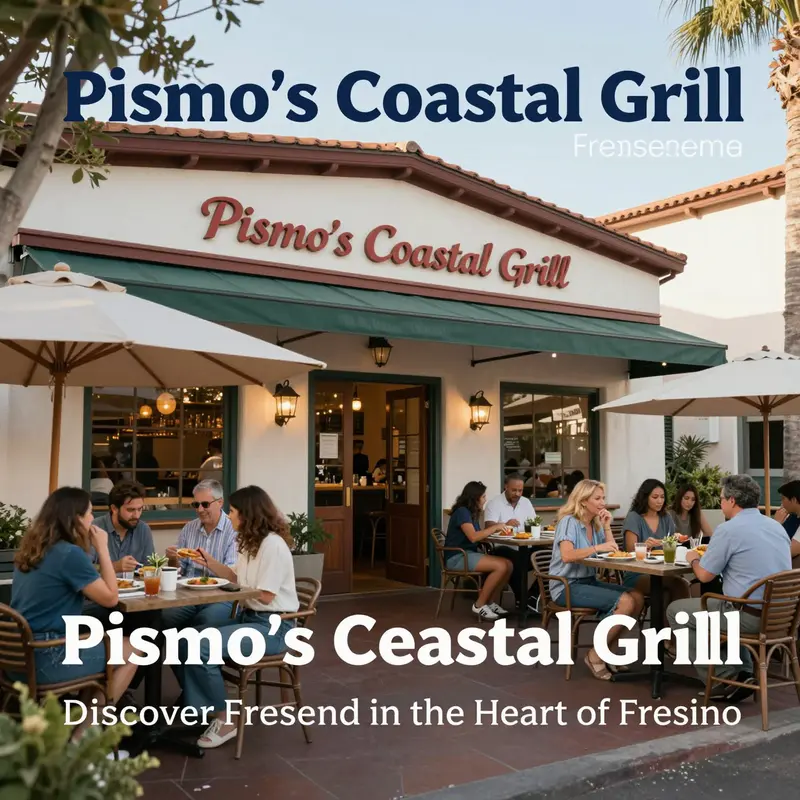 The inviting exterior of Pismo’s Coastal Grill, attracting guests with its charming ambiance.