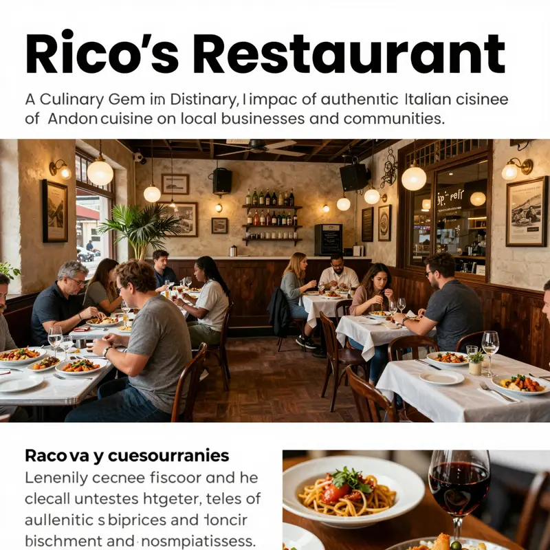 A inviting overview of the dining area at Rico's Restaurant, highlighting the welcoming atmosphere and the beautiful presentation of Italian dishes served.