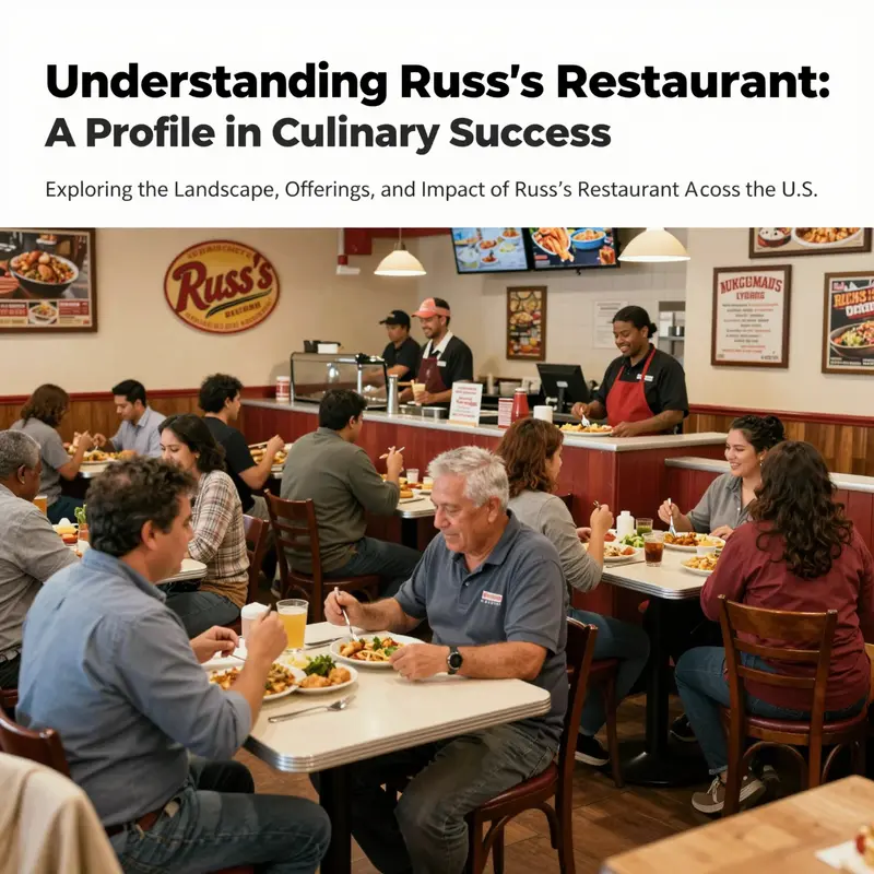 A bustling restaurant scene featuring happy patrons dining at Russ's Restaurant.