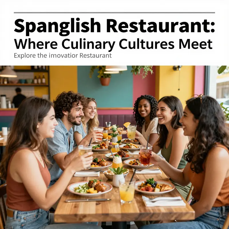 Inside Spanglish Restaurant with guests enjoying food and drink in a colorful setting.
