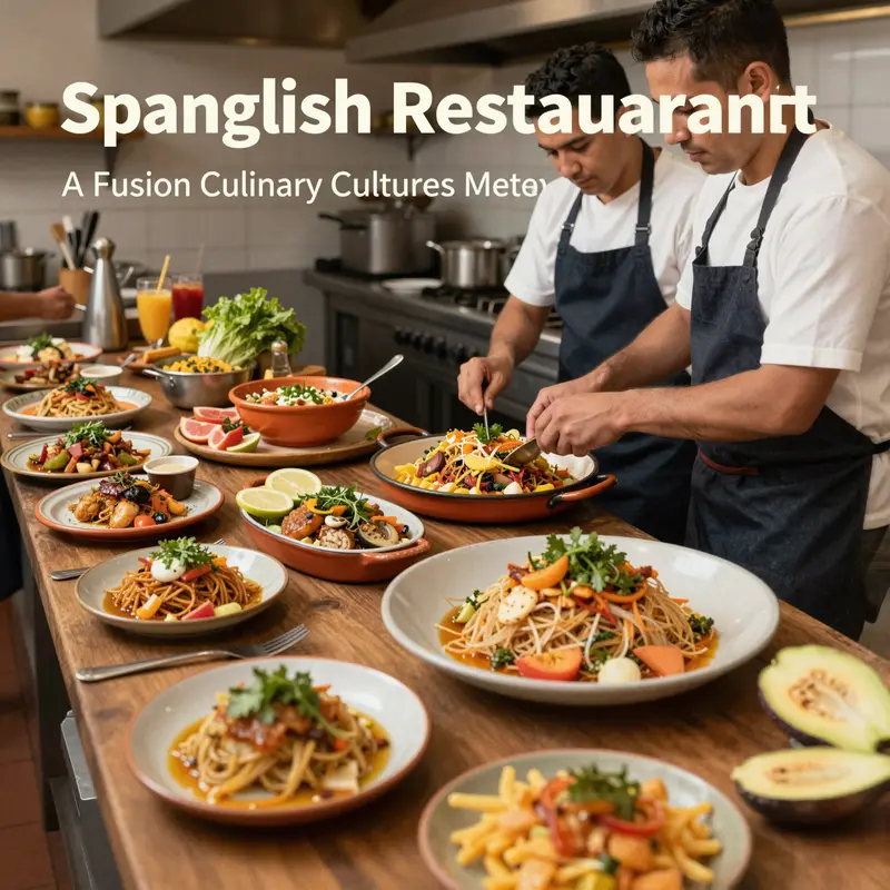 Chefs skillfully blending traditional and modern culinary techniques in Spanglish Restaurant.