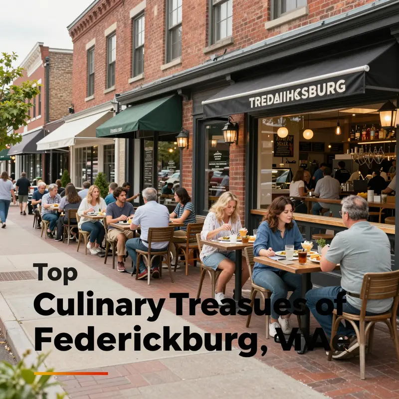 A vibrant view of Fredericksburg’s restaurant scene, highlighting popular dining spots.