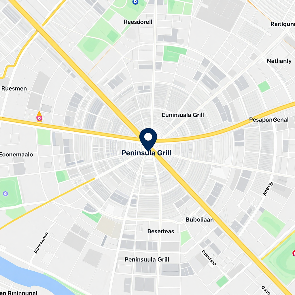 Map highlighting the location of Peninsula Grill in relation to local businesses