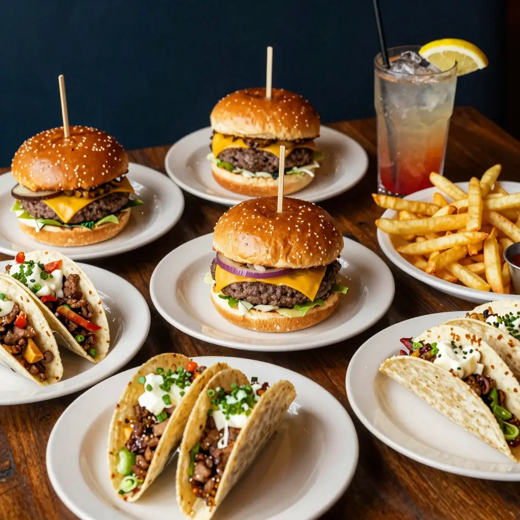 A variety of popular dishes from Heisman Court Grill's menu
