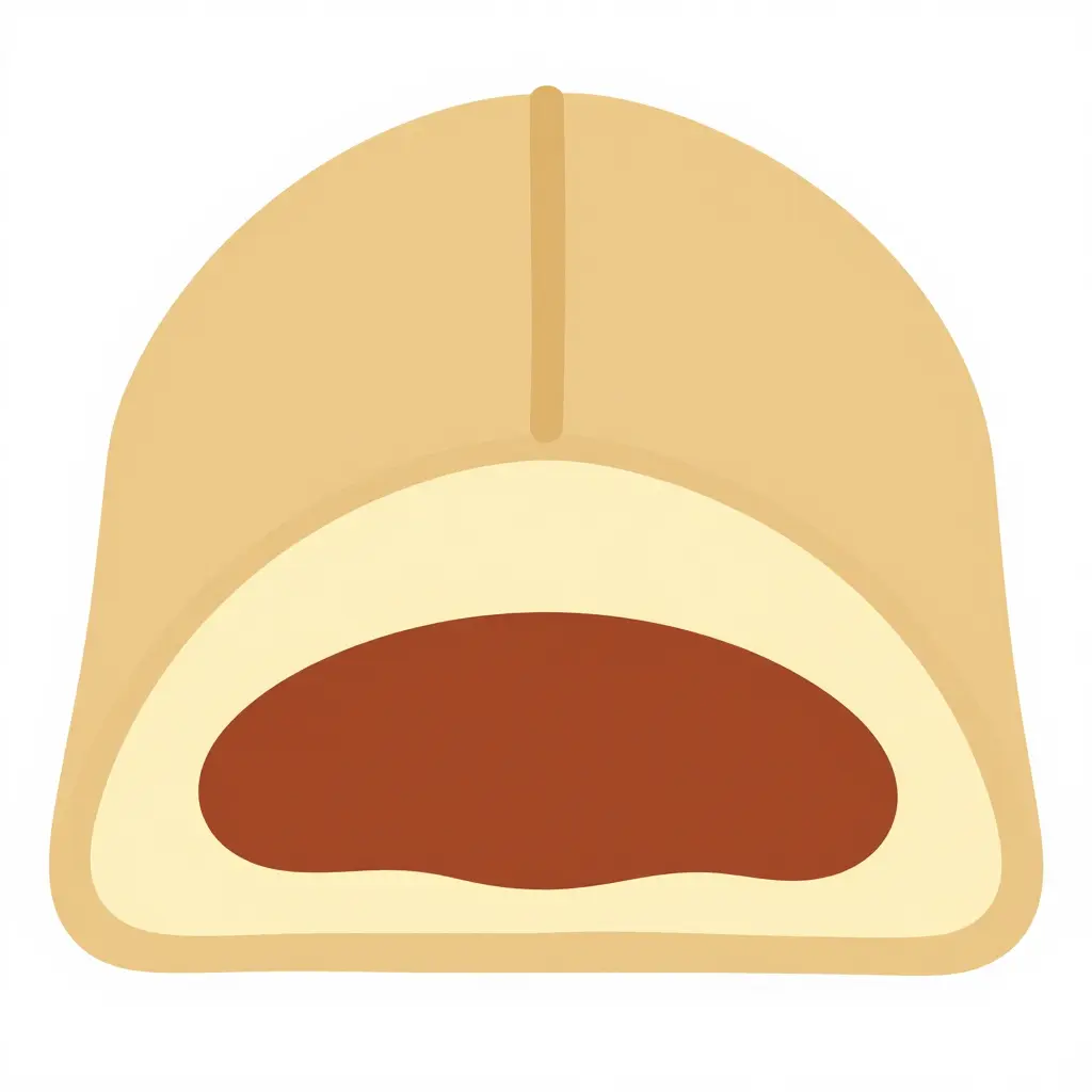 Flat 2D cross-section diagram of a tamale showing the corn husk wrapper, the masa layer, and the filling at the center